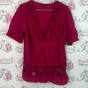 Penningtons tshirt tee crochet detail Deep Pink Lace Women's Blouse